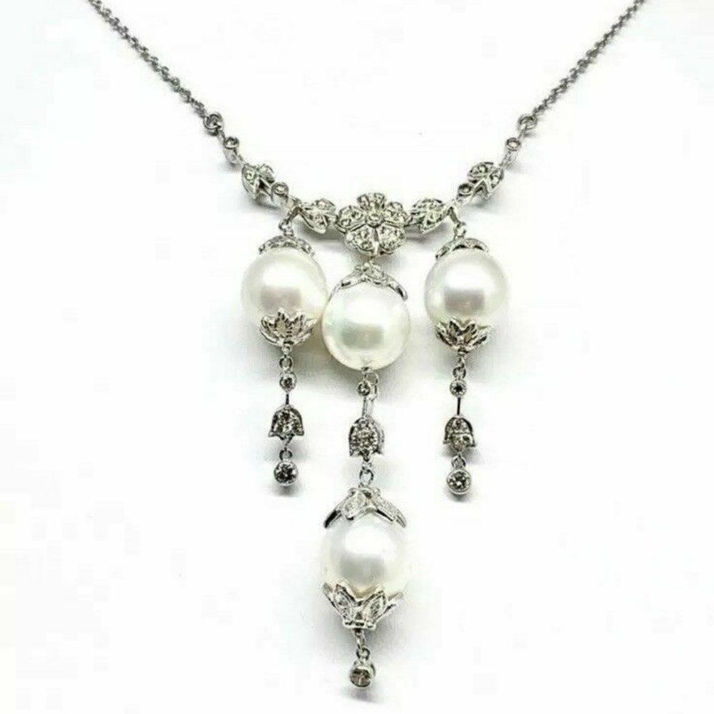 Diamond South Sea Pearl Necklace 18k Gold 11.45 mm 17.5" Certified $6,950 822583
